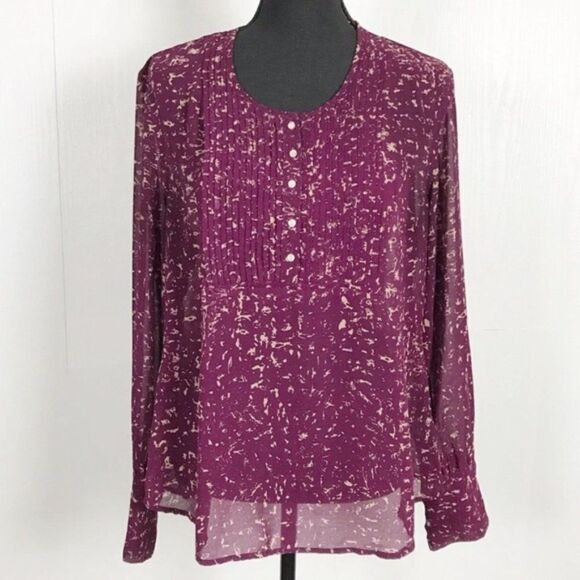 Converse Semi-Sheer Burgundy & Tan Print Tunic Blouse - Picture 1 of 9